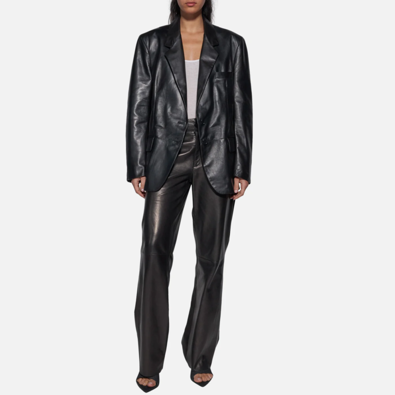 LEATHER TROUSERS - BLACK - Image 2